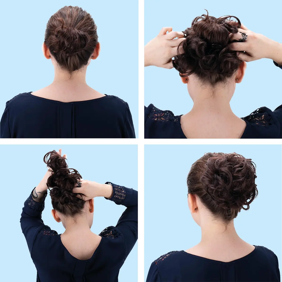 CAISHA Big Hairpiece Scrunchy Updo Bridal Hairstyle Light Blonde | Curly Messy Bun with Elastic Band - view 6