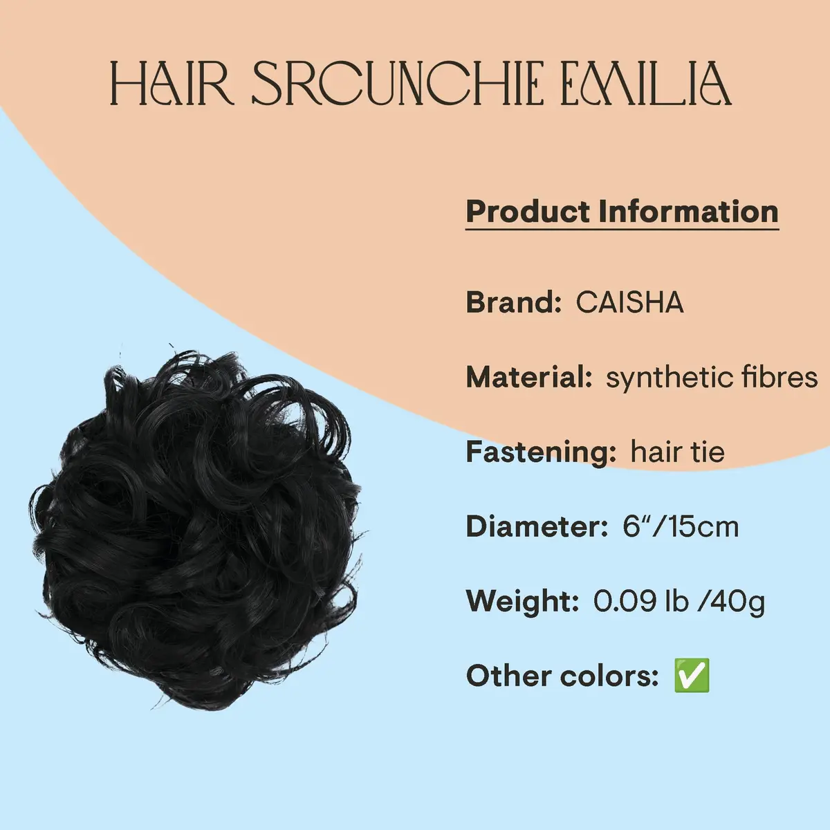 CAISHA Synthetic Scrunchie Donut Hair Piece Updo Black G1E | Heat-Resistant Synthetic Fiber, Washable, Easy to Use - view 2
