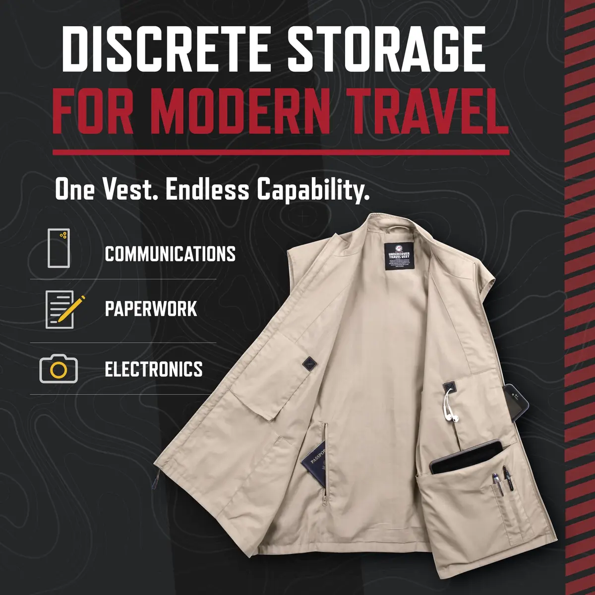 Rothco Undercover Travel Vest, Black, L | Low-Profile Secure Storage for Men - view 5