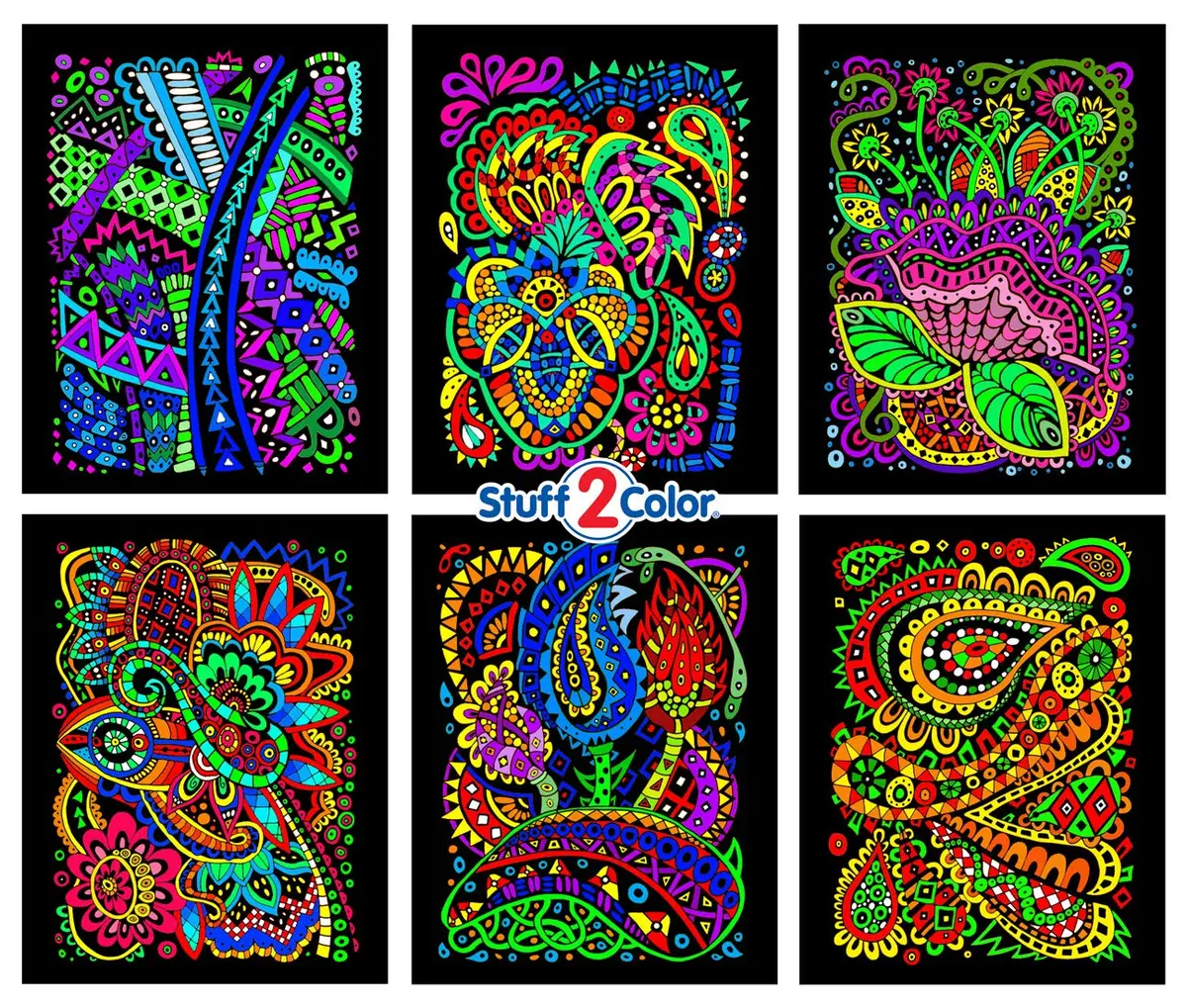 Stuff2Color Tangles - 6 Pack of Fuzzy Velvet Coloring Posters for All Ages | Stress Relief & Creative Fun - main product image