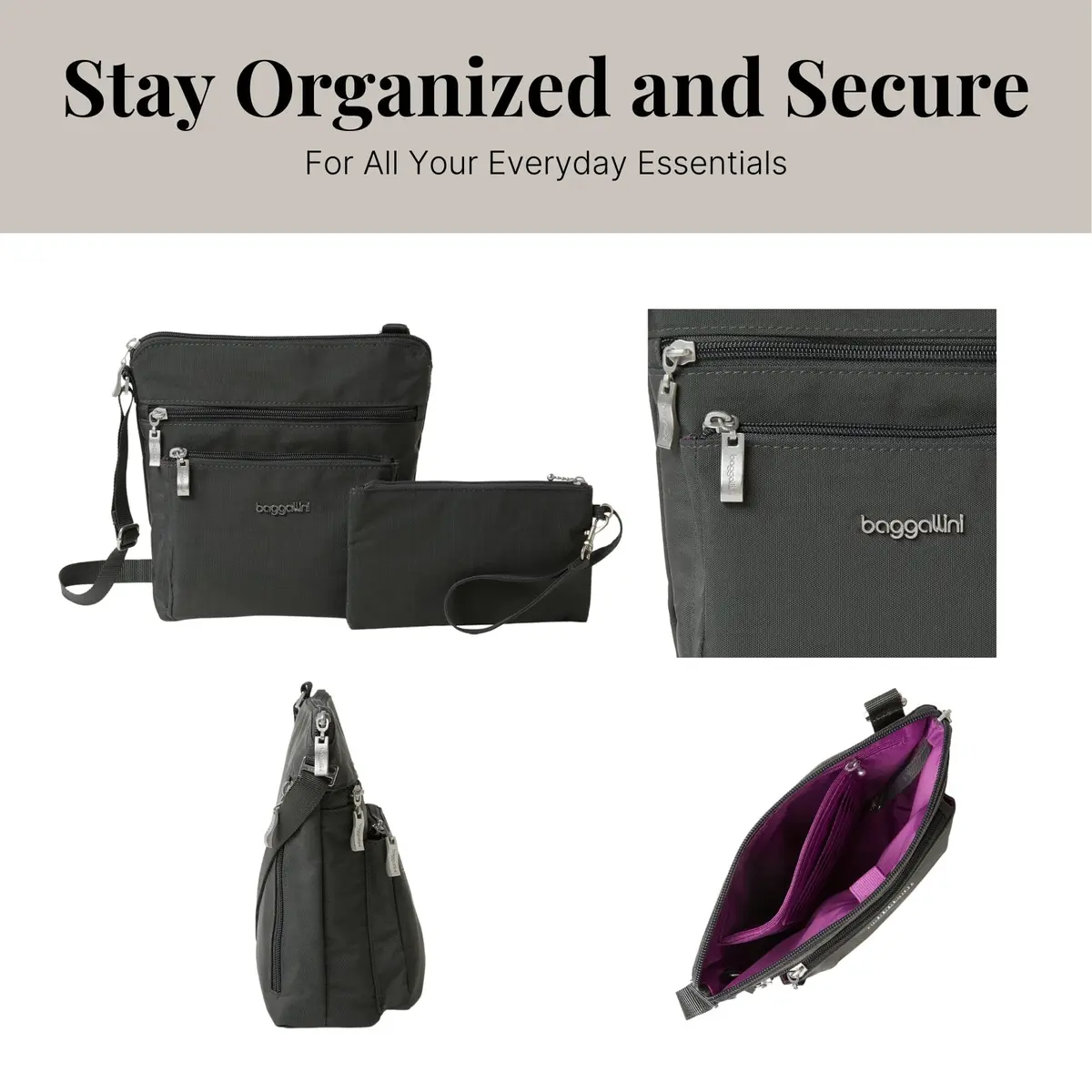 Baggallini Pocket Crossbody RFID Travel Bag for Women | Water-Resistant Lightweight Purse - view 5