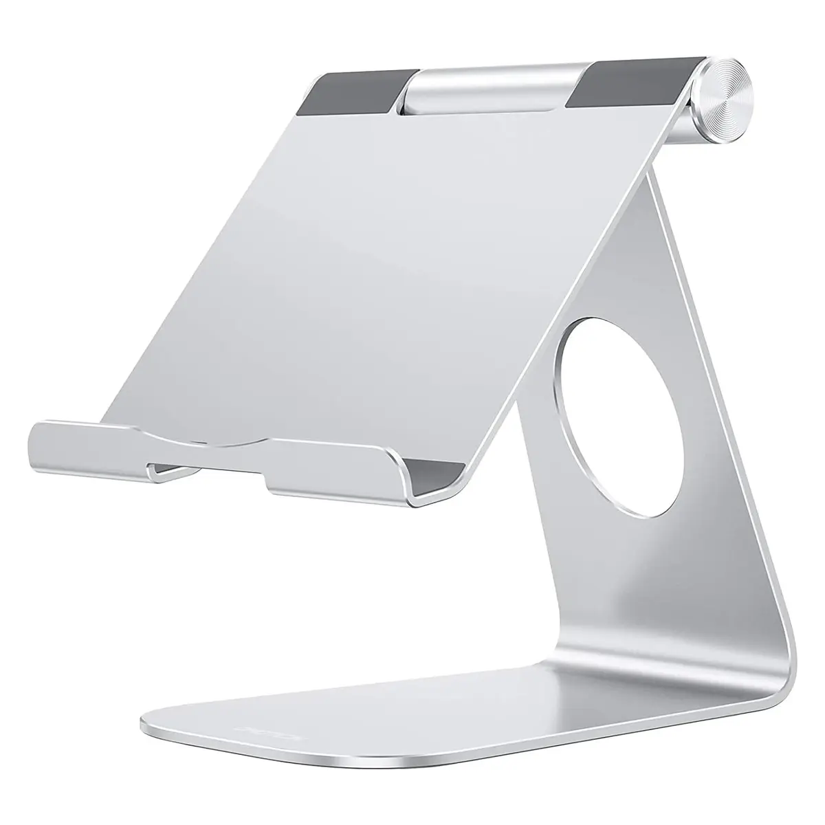 OMOTON T1 Adjustable Tablet Stand for Desk, Aluminum Holder for iPad Silver | 225° Rotatable, Multi-Angle, Anti-Slip - main product image
