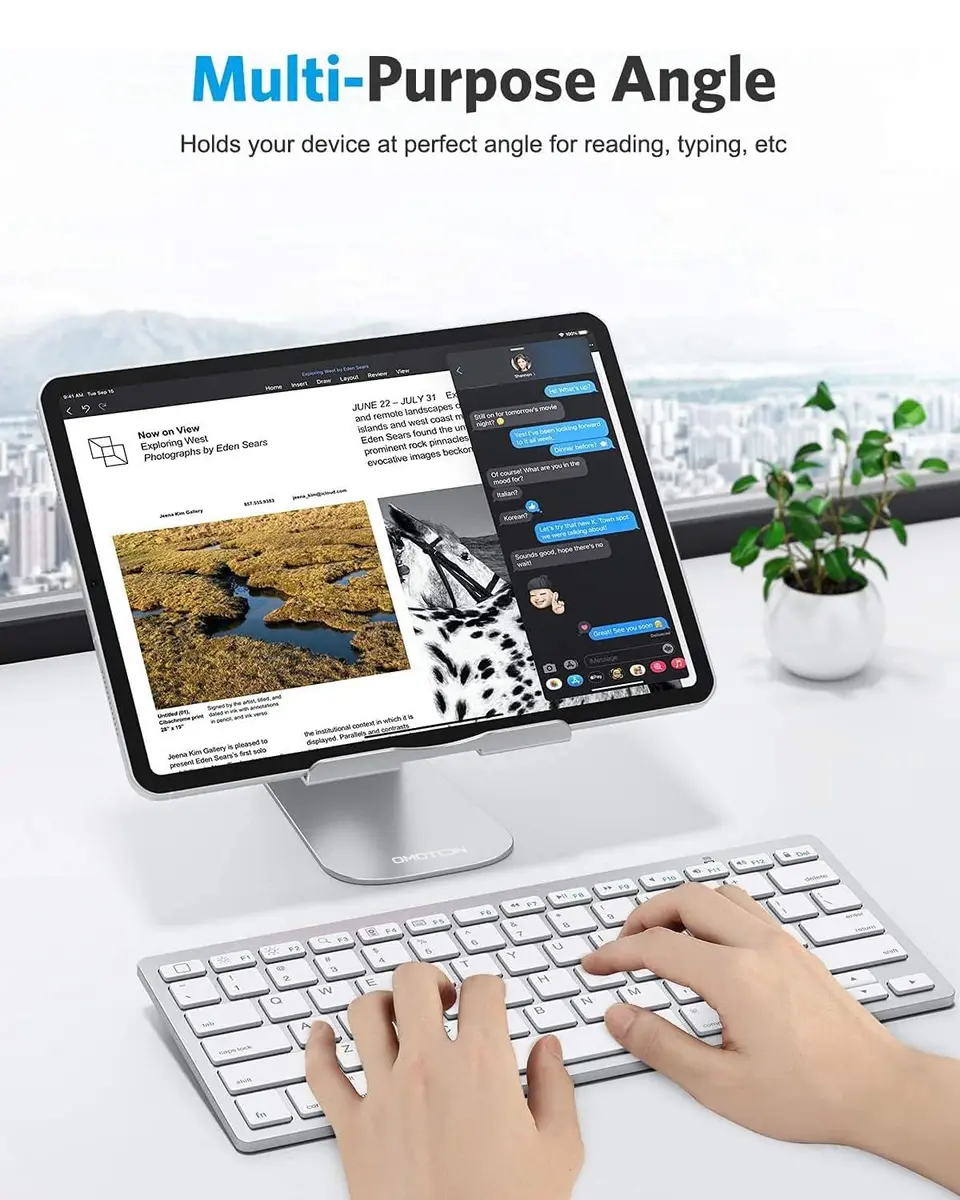OMOTON T1 Adjustable Tablet Stand for Desk, Aluminum Holder for iPad Silver | 225° Rotatable, Multi-Angle, Anti-Slip - view 5