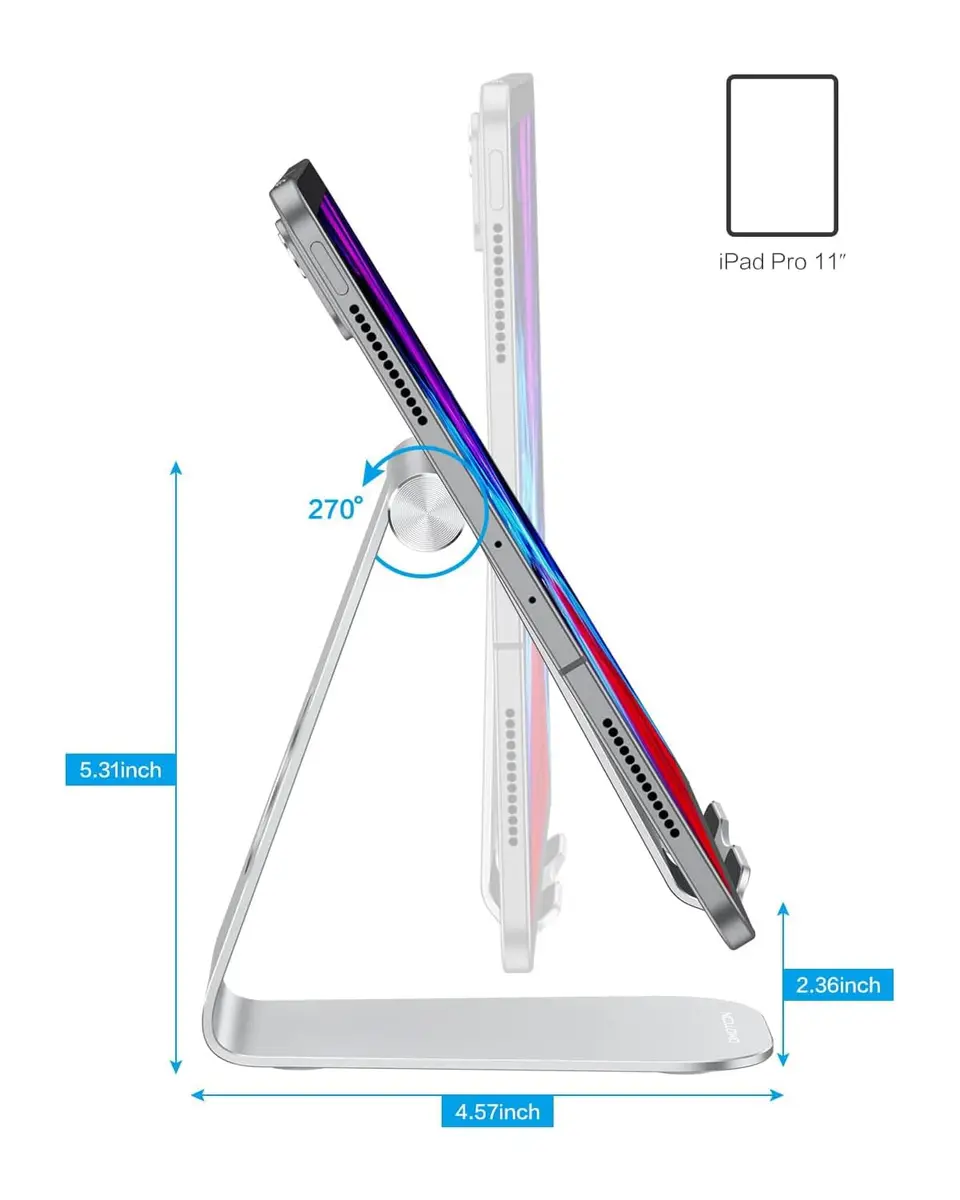 OMOTON T1 Adjustable Tablet Stand for Desk, Aluminum Holder for iPad Silver | 225° Rotatable, Multi-Angle, Anti-Slip - view 6
