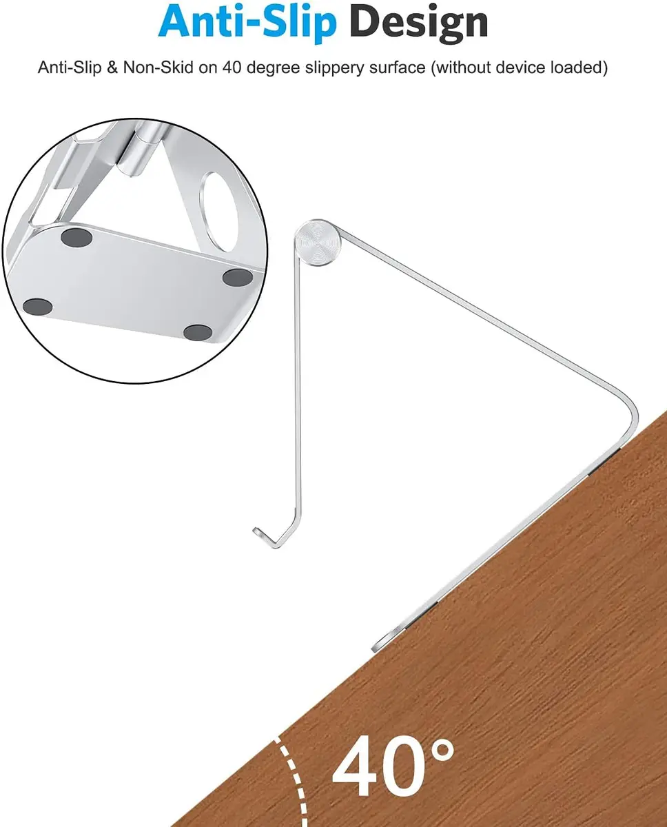 OMOTON T1 Adjustable Tablet Stand for Desk, Aluminum Holder for iPad Silver | 225° Rotatable, Multi-Angle, Anti-Slip - view 7