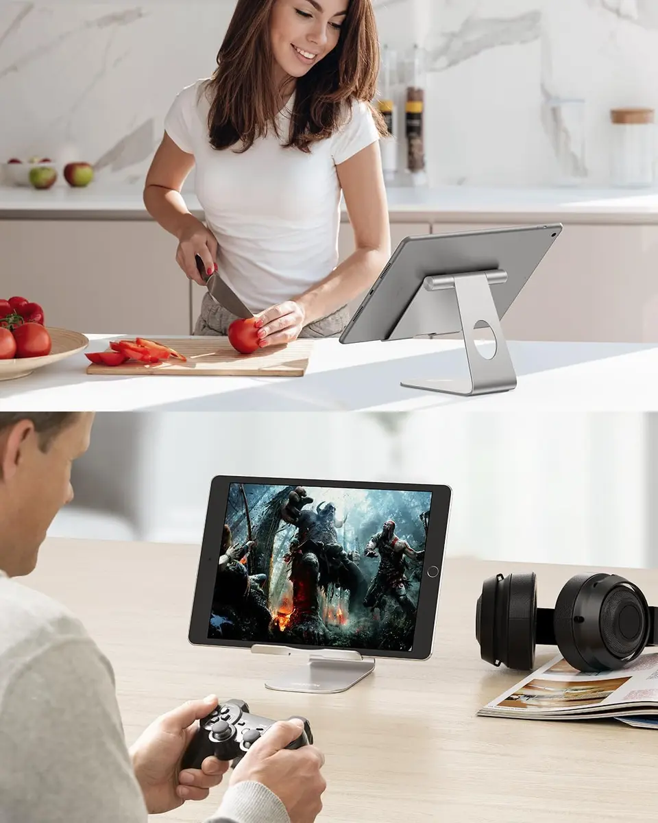OMOTON T1 Adjustable Tablet Stand for Desk, Aluminum Holder for iPad Silver | 225° Rotatable, Multi-Angle, Anti-Slip - view 9