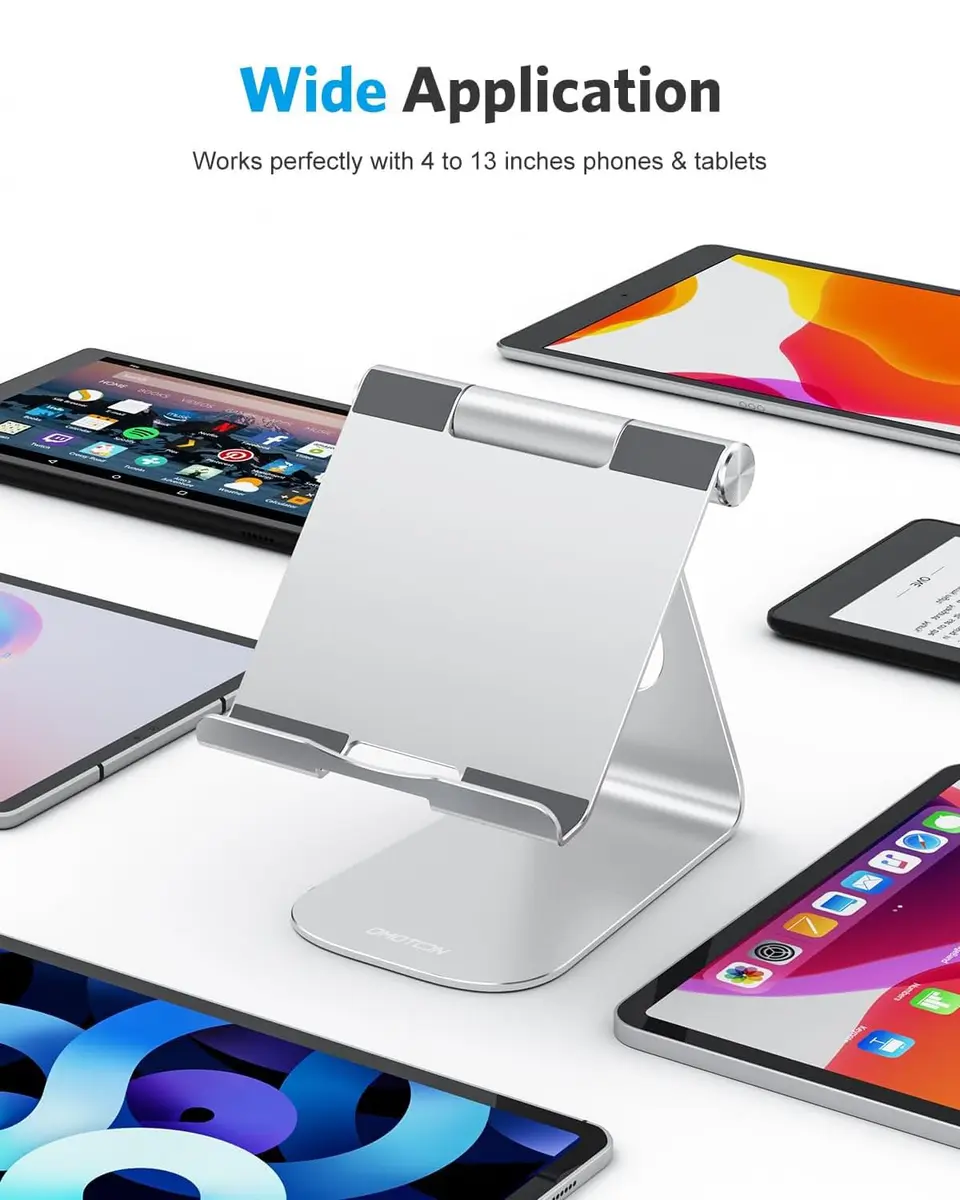 OMOTON T1 Adjustable Tablet Stand for Desk, Aluminum Holder for iPad Silver | 225° Rotatable, Multi-Angle, Anti-Slip - view 2