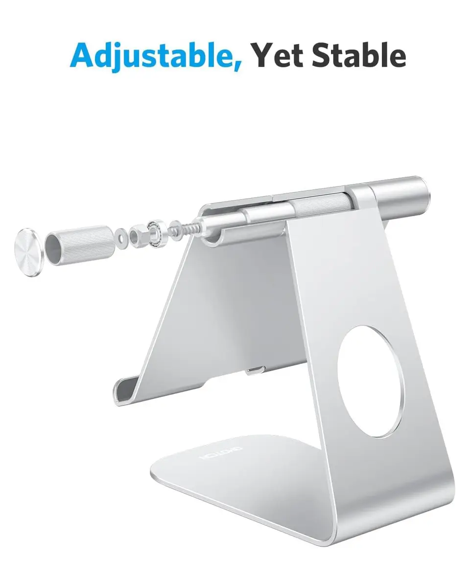 OMOTON T1 Adjustable Tablet Stand for Desk, Aluminum Holder for iPad Silver | 225° Rotatable, Multi-Angle, Anti-Slip - view 3