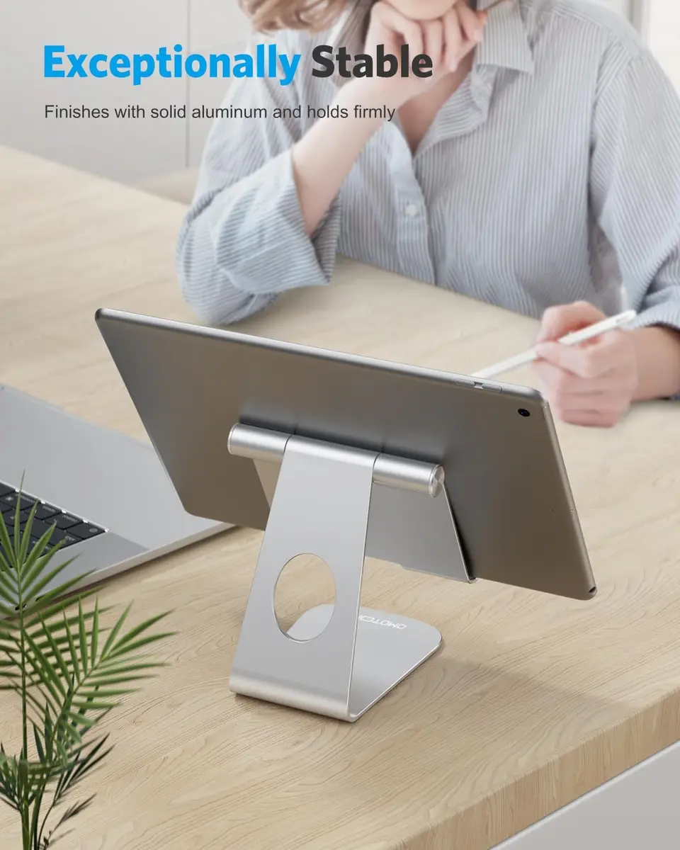 OMOTON T1 Adjustable Tablet Stand for Desk, Aluminum Holder for iPad Silver | 225° Rotatable, Multi-Angle, Anti-Slip - view 4