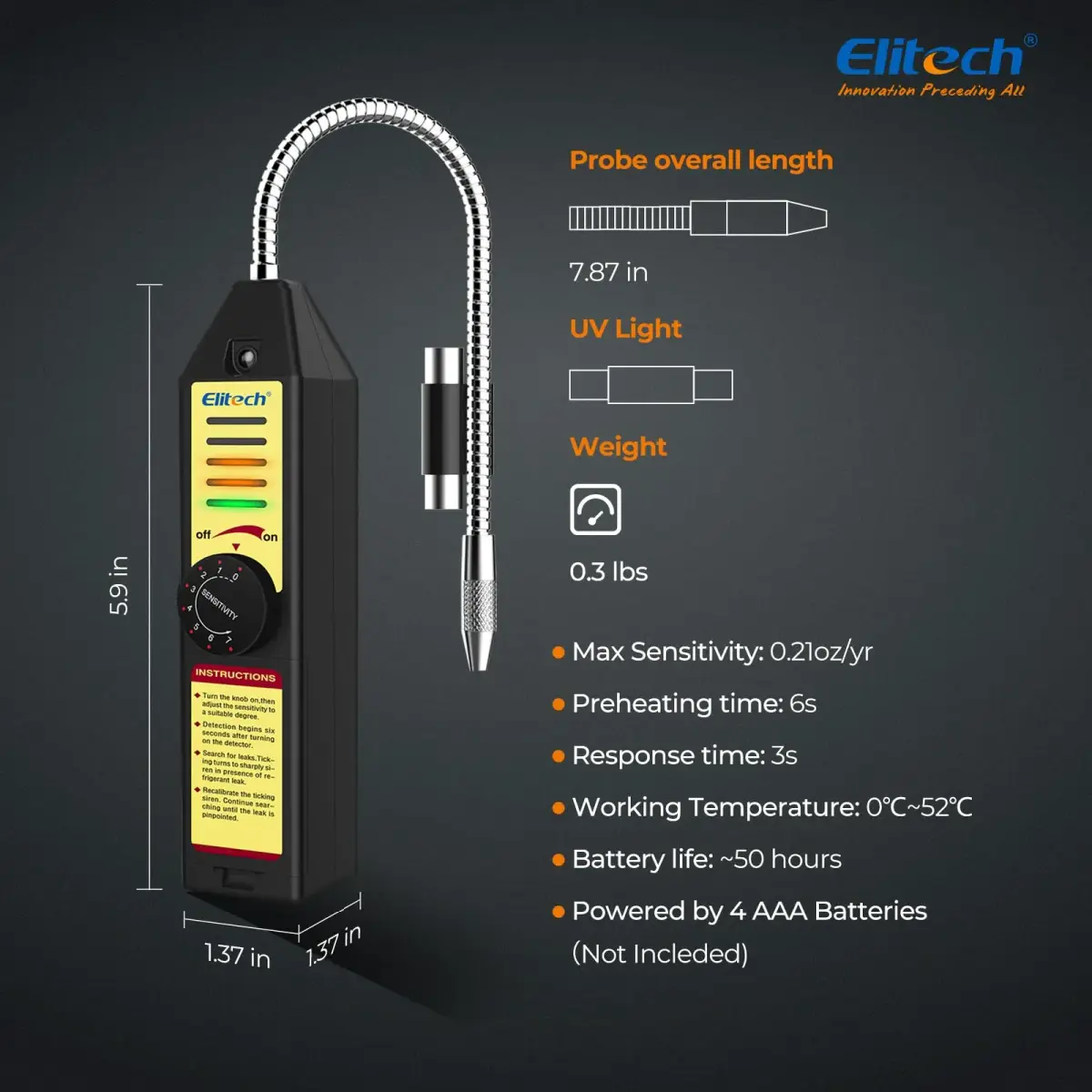 Elitech WJL-6000 Halogen Refrigerant Leak Detector | Detects R22, R134A, R410A, 1234YF & More - view 5