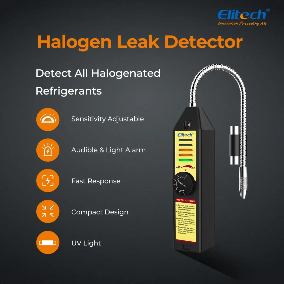 Elitech WJL-6000 Halogen Refrigerant Leak Detector | Detects R22, R134A, R410A, 1234YF & More - view 2