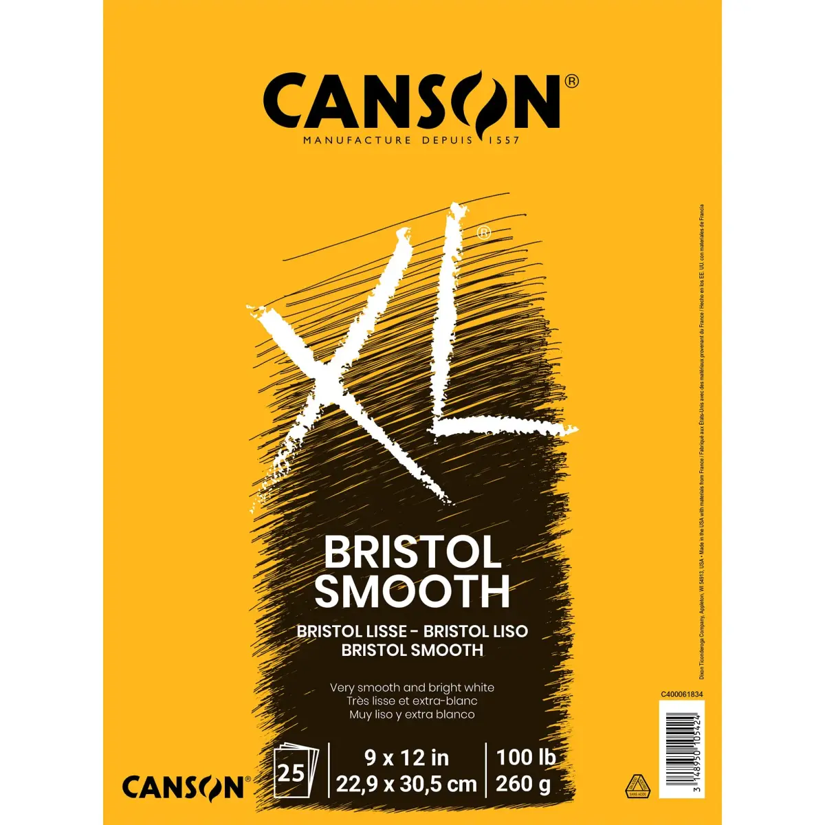 Canson XL Series Bristol Paper Pad Smooth 9x12 in 260gsm (100lb) | High Contrast Art Paper for Pen, Ink, Marker - main product image