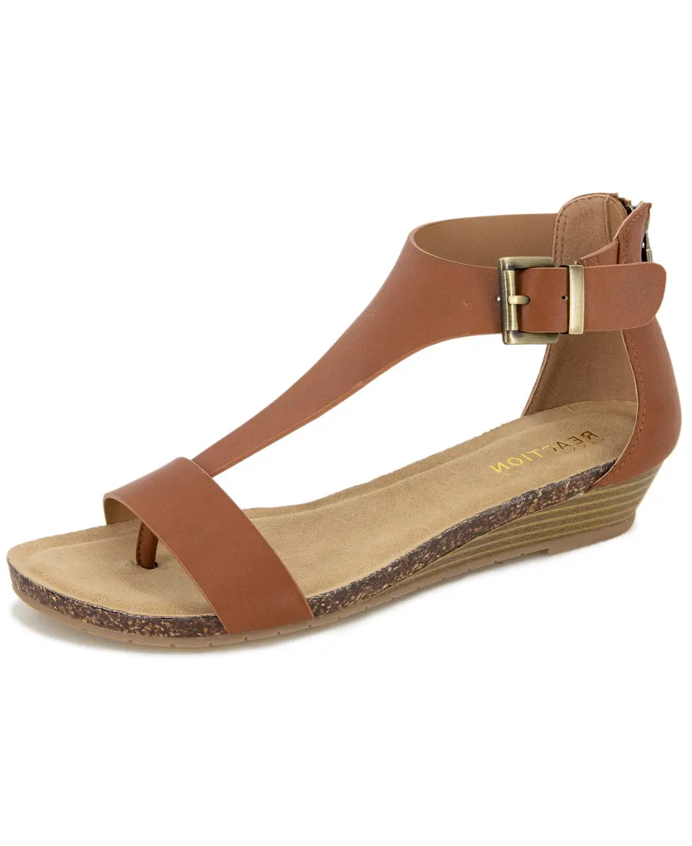 Kenneth Cole REACTION Women's Great Gal T-Strap Wedge Sandal, Toffee, 6 M US | Effortless Chic Comfort - main product image