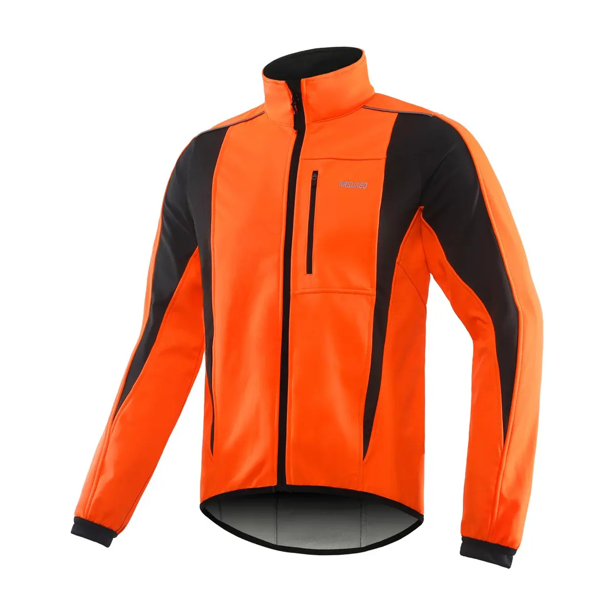 ARSUXEO Winter Cycling Jacket for Men, Fleece-Lined Softshell Orange S | Windproof & Breathable - main product image