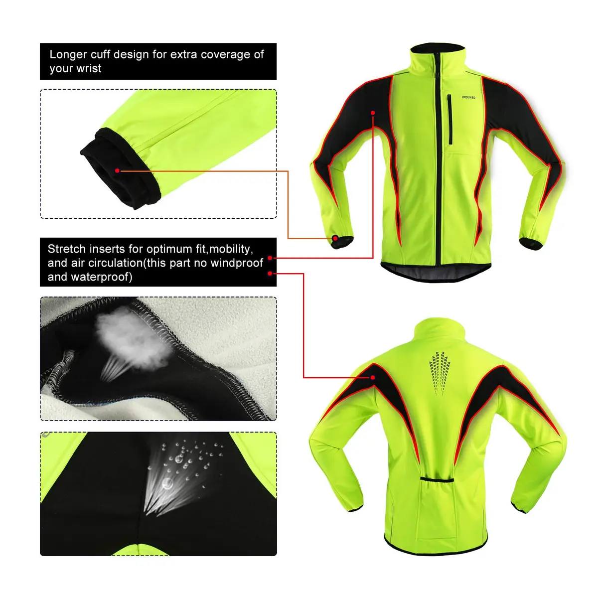 ARSUXEO Winter Cycling Jacket for Men, Fleece-Lined Softshell Green XL | Windproof & Water-Resistant - view 5