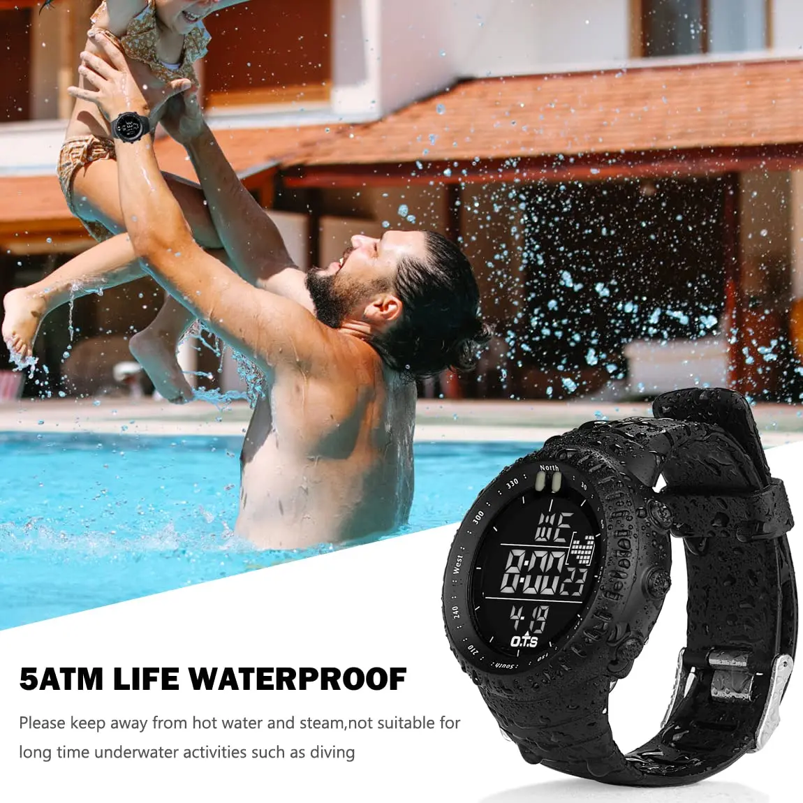 PALADA Men's Digital Sports Watch Waterproof Tactical Watch with LED Backlight (Black) | 50mm Case, Shock Resistant - view 2