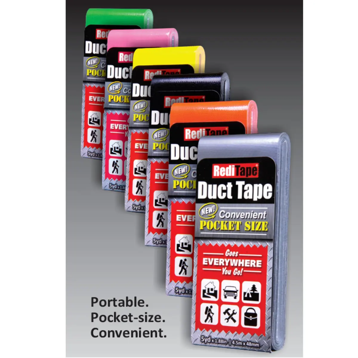 RediTape Travel Size Duct Tape 2-Pack (Black & Fluorescent Orange) | 5 Yards per Roll, Heavy Duty, Waterproof - view 7