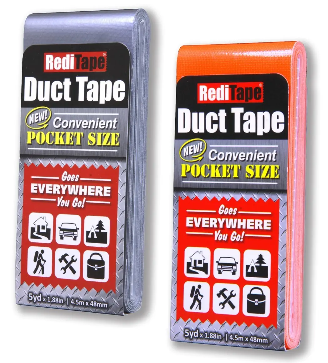 RediTape Travel Size Duct Tape 2-Pack (Silver & Neon Orange) 5 Yards Each | Heavy Duty Waterproof Repair Tape - main product image