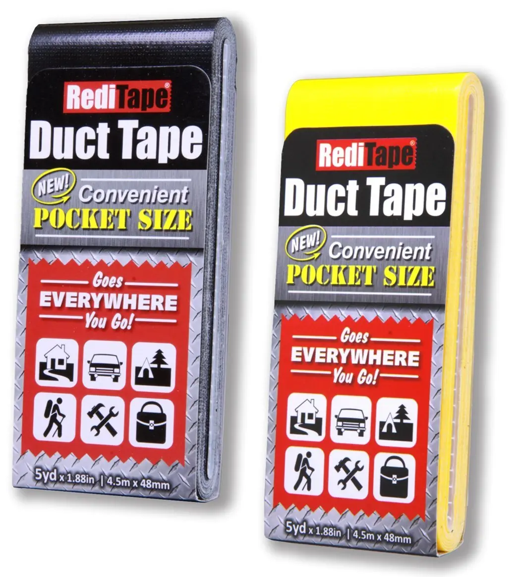 RediTape Travel Size Duct Tape 2-Pack (Black & Yellow) 5 Yds Each | Heavy Duty Waterproof Repair Tape - main product image