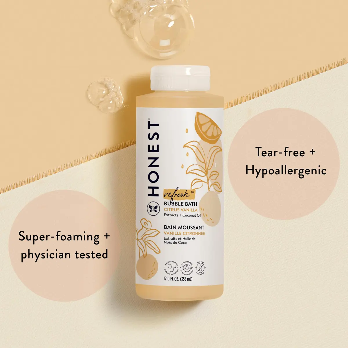 The Honest Company Bubble Bath, Tear-Free, Citrus Vanilla Refresh, 12 fl oz | Gentle for Baby & Family, Naturally Derived - view 2