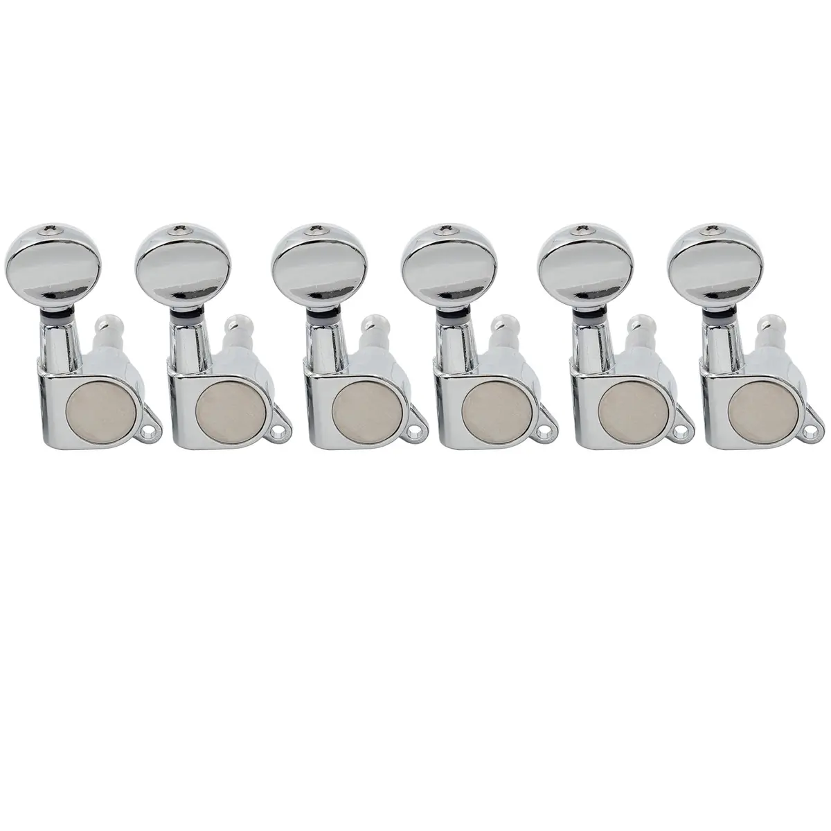 Musiclily Basic R15A 6 inline Sealed Tuners Set Chrome | Vintage Oval Button for Electric Guitar - main product image
