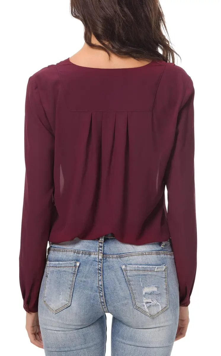 Urban CoCo Womens V Neck Ruffled Shoulder Blouse X-Large | Sheer Chiffon, Business Casual, Pink - view 7