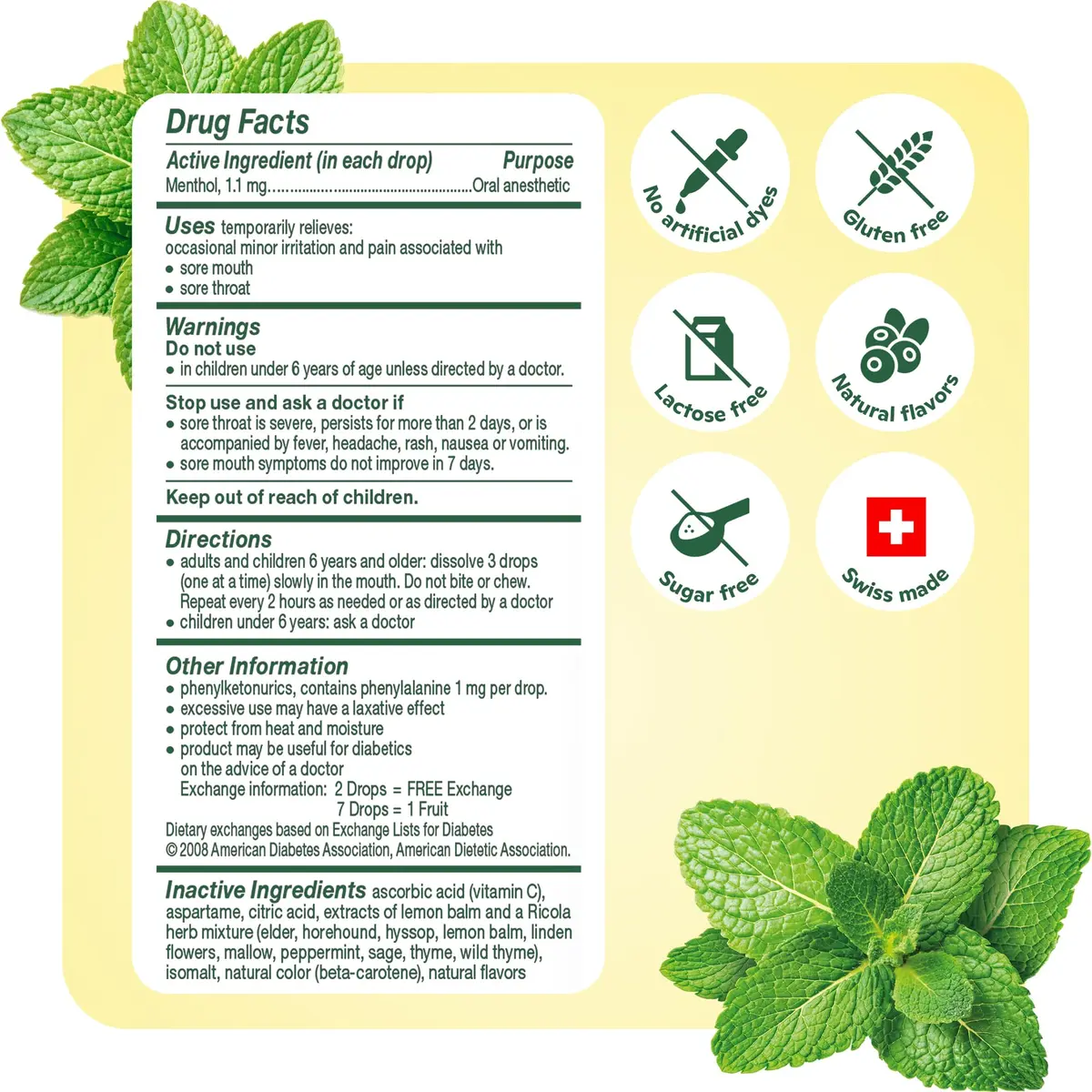 Ricola Sugar Free Lemon Mint Throat Drops 45 Count | Swiss Herbal Soothing Lozenges for Dry Throat - view 7