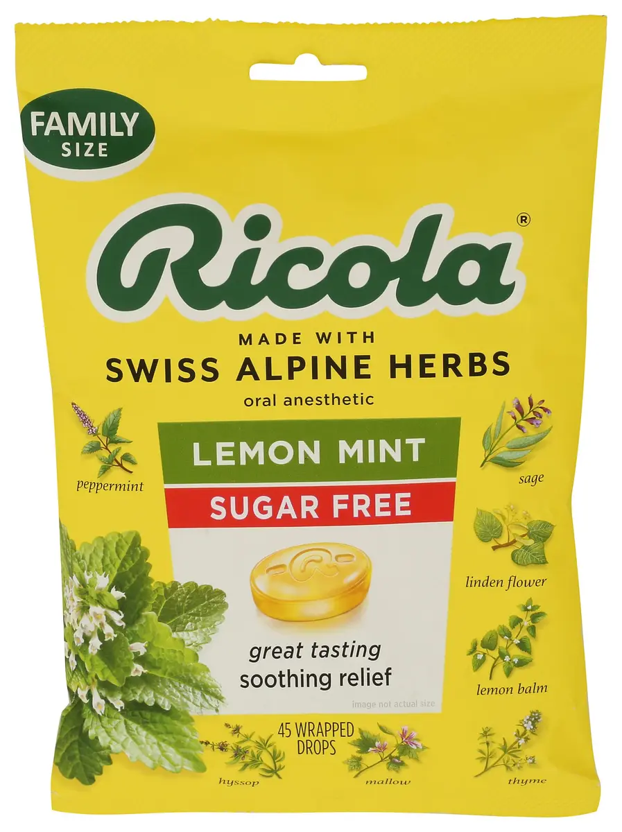Ricola Sugar Free Lemon Mint Throat Drops 45 Count | Swiss Herbal Soothing Lozenges for Dry Throat - view 4