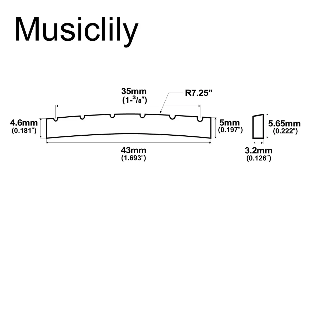 Musiclily Bone Nut 43mm Slotted Curved Bottom for Electric Guitar | Real Bone, 2 pcs - view 2