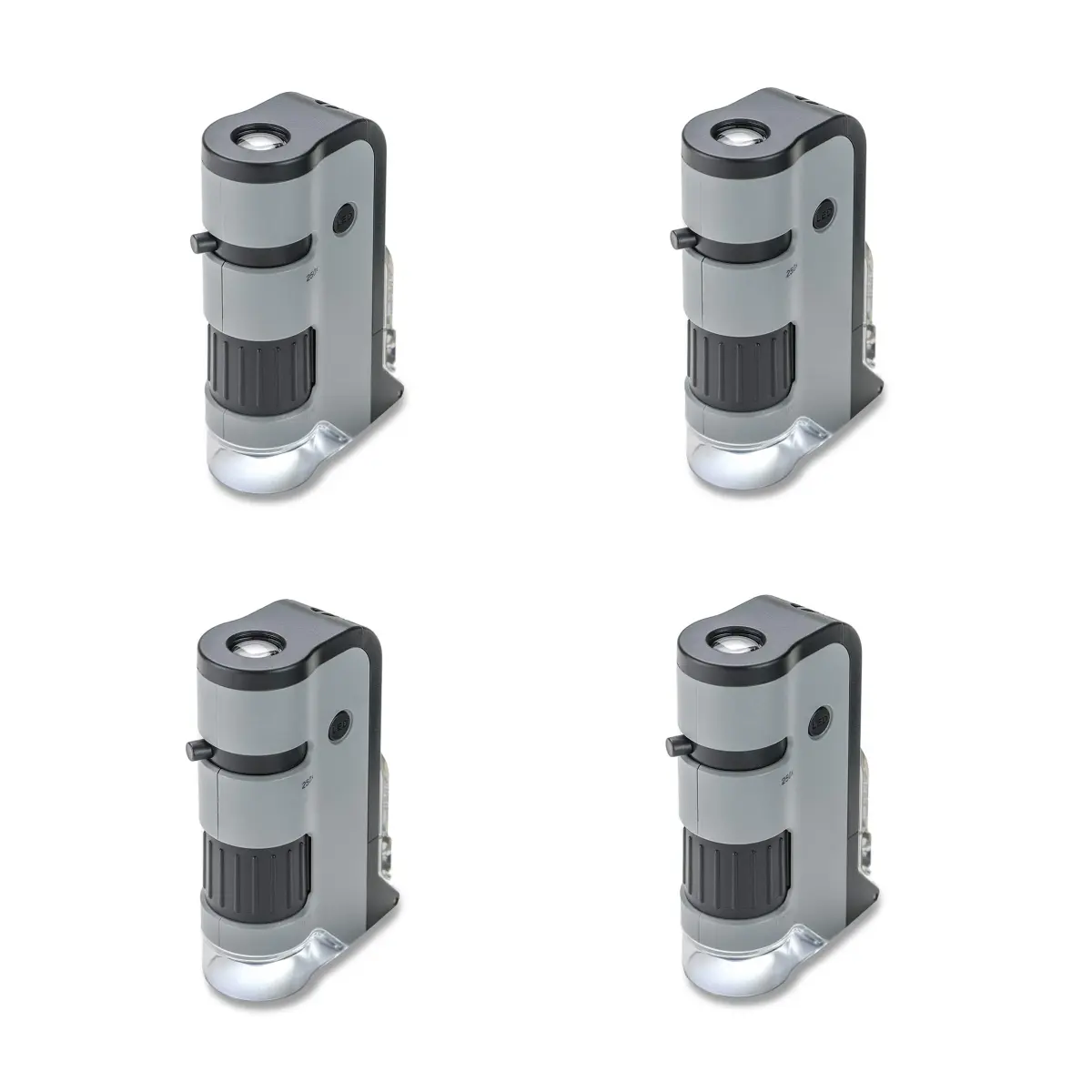 Carson MicroFlip 100x-250x LED & UV Pocket Microscope Set of 4 | STEM Handheld Microscope with Smartphone Adapter Clip - main product image