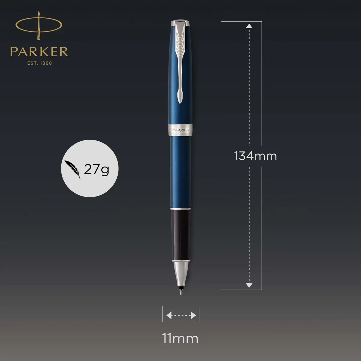 Parker Sonnet Blue Lacquer Rollerball Pen with Palladium Trim, Fine Point Black Ink (1931535) | Smooth Ink Flow - view 2