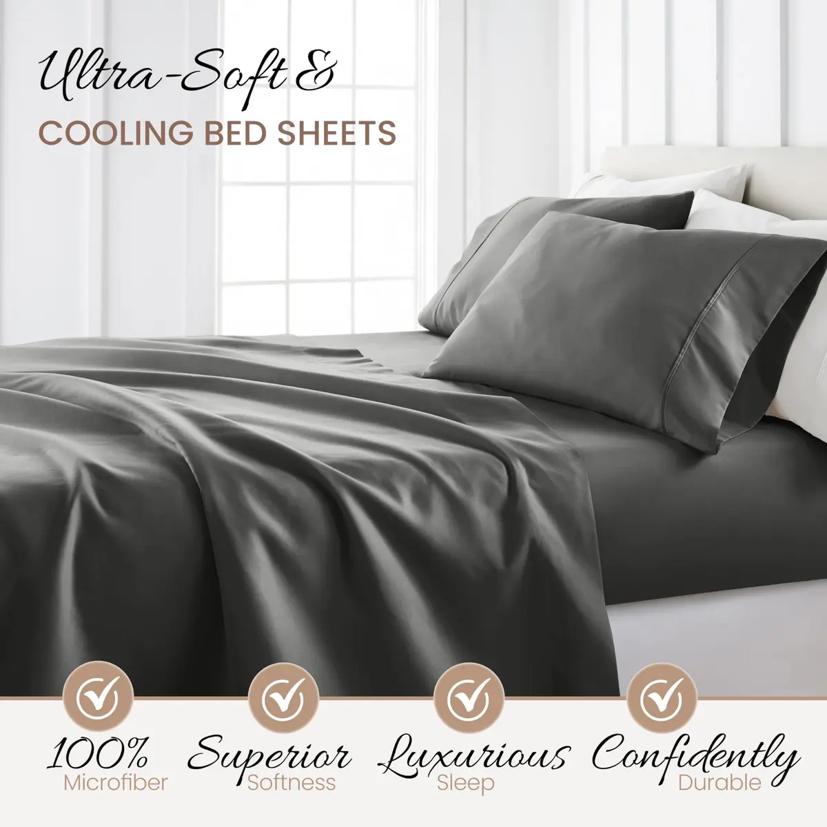 Linen Market Twin Bed Sheets Gray | Deep Pocket Microfiber for Cooler Sleep - view 3