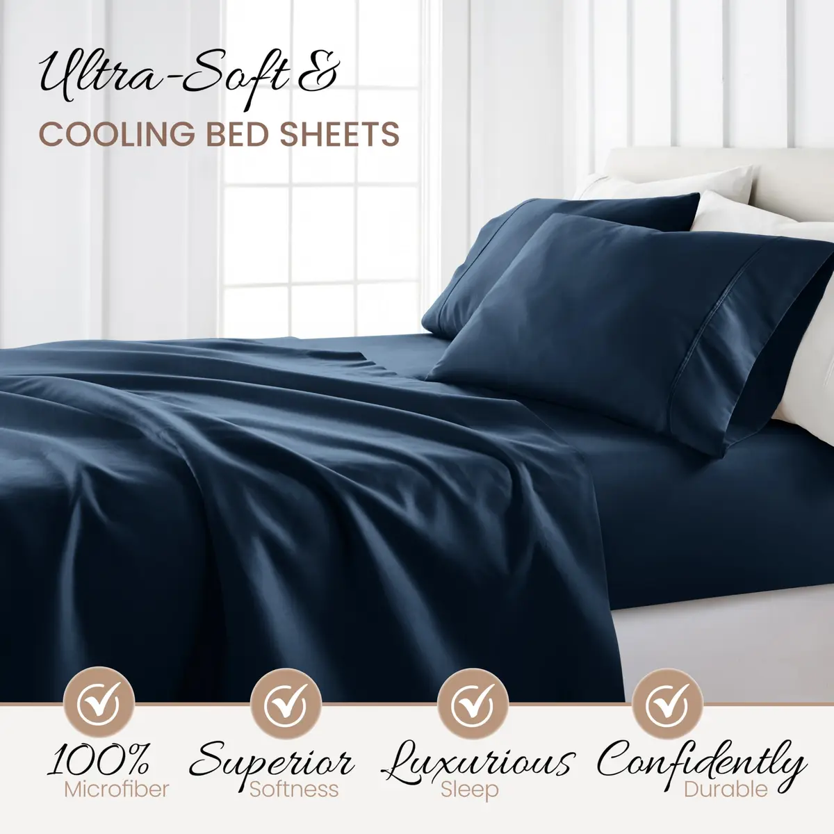 Linen Market Twin Bed Sheets Navy | Deep Pocket Microfiber for Cooler Sleep - view 7