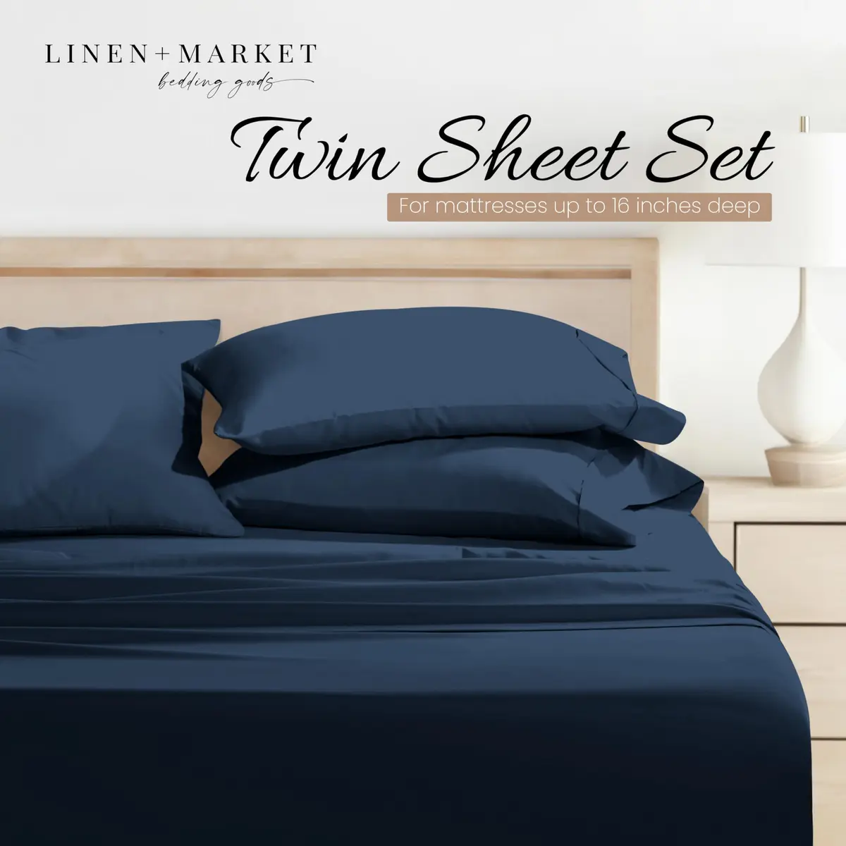 Linen Market Twin Bed Sheets Navy | Deep Pocket Microfiber for Cooler Sleep - view 3
