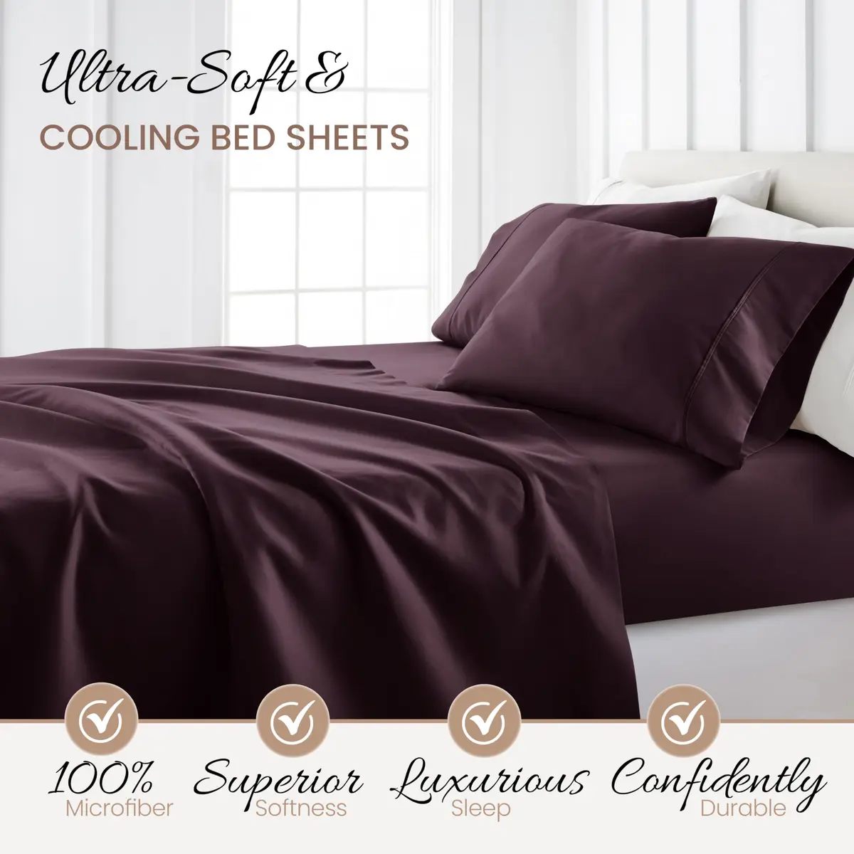 Linen Market Twin Bed Sheets Purple | Deep Pocket Microfiber 90 GSM (66x96 inches) - view 3