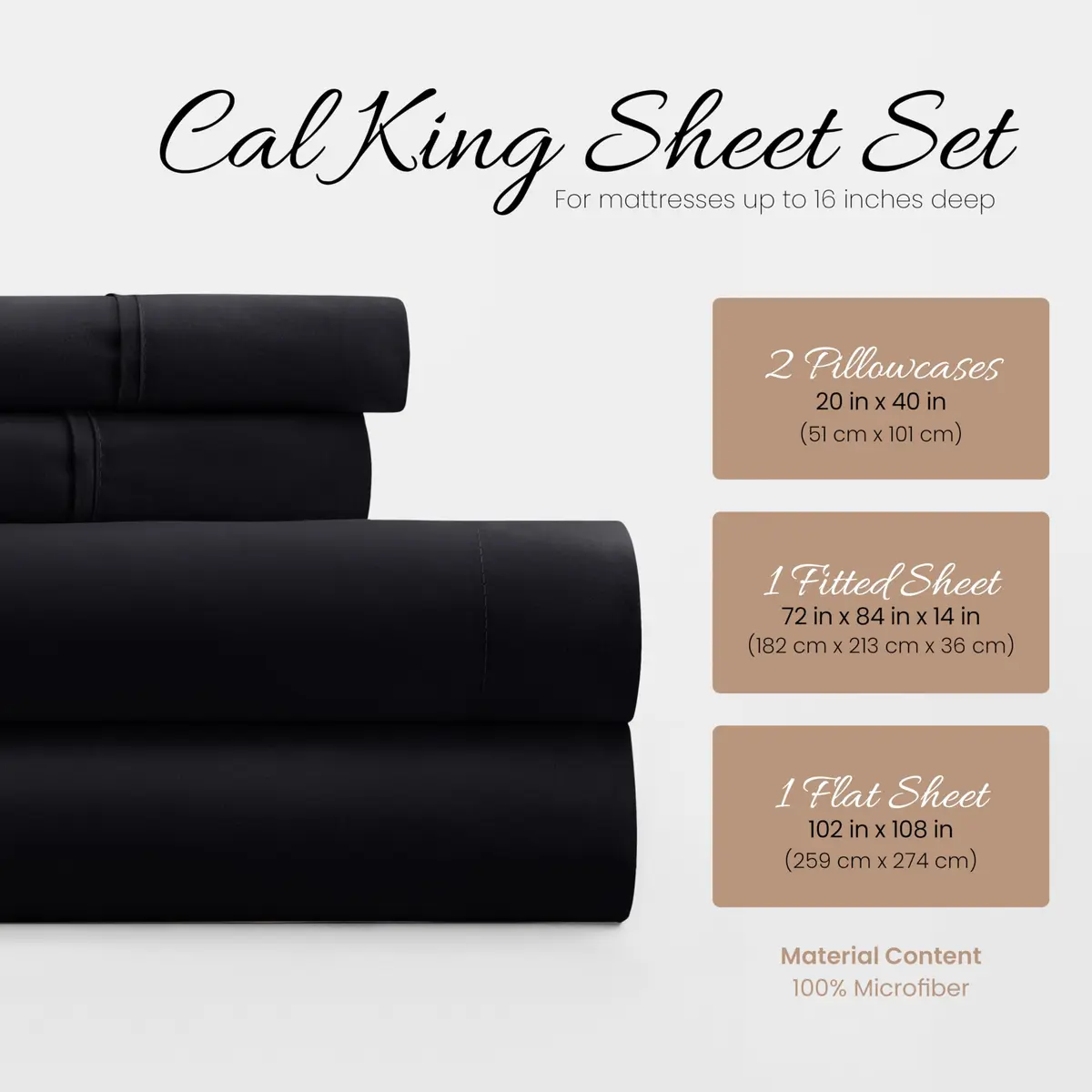 Linen Market California King Bed Sheets - Deep Pocket Microfiber, Black, 4 Piece Set - view 2