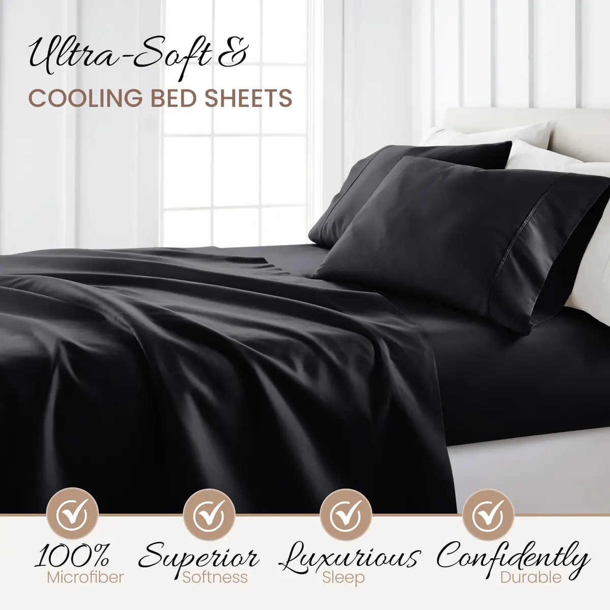 Linen Market California King Bed Sheets - Deep Pocket Microfiber, Black, 4 Piece Set - view 3