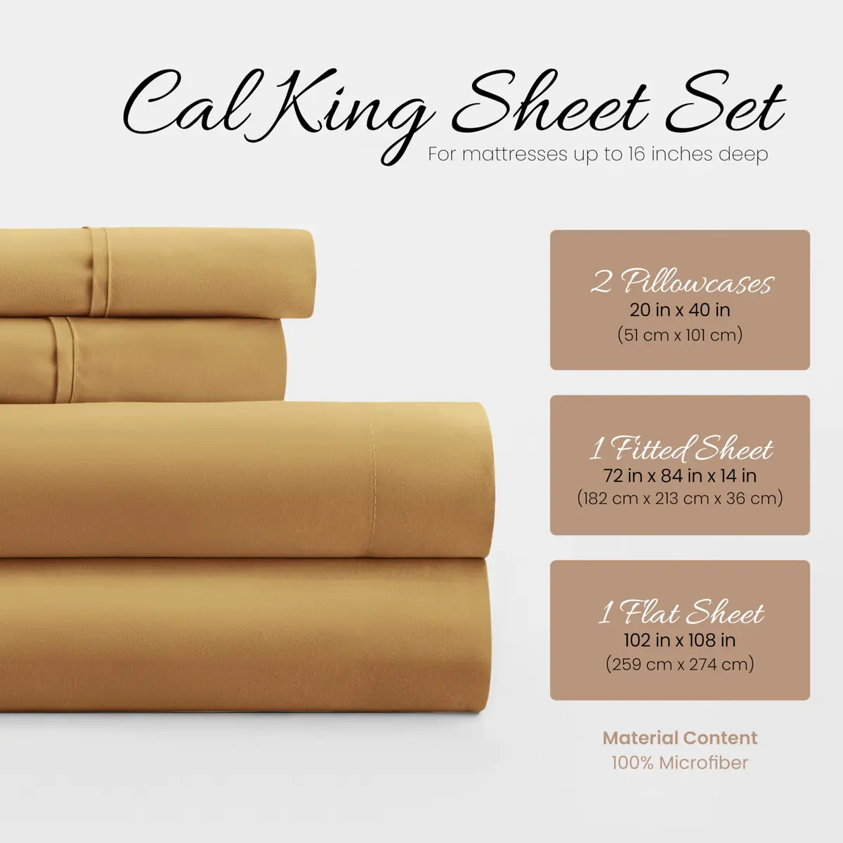 Linen Market California King Bed Sheets Gold | Deep Pocket Microfiber 4-Piece Set - view 2
