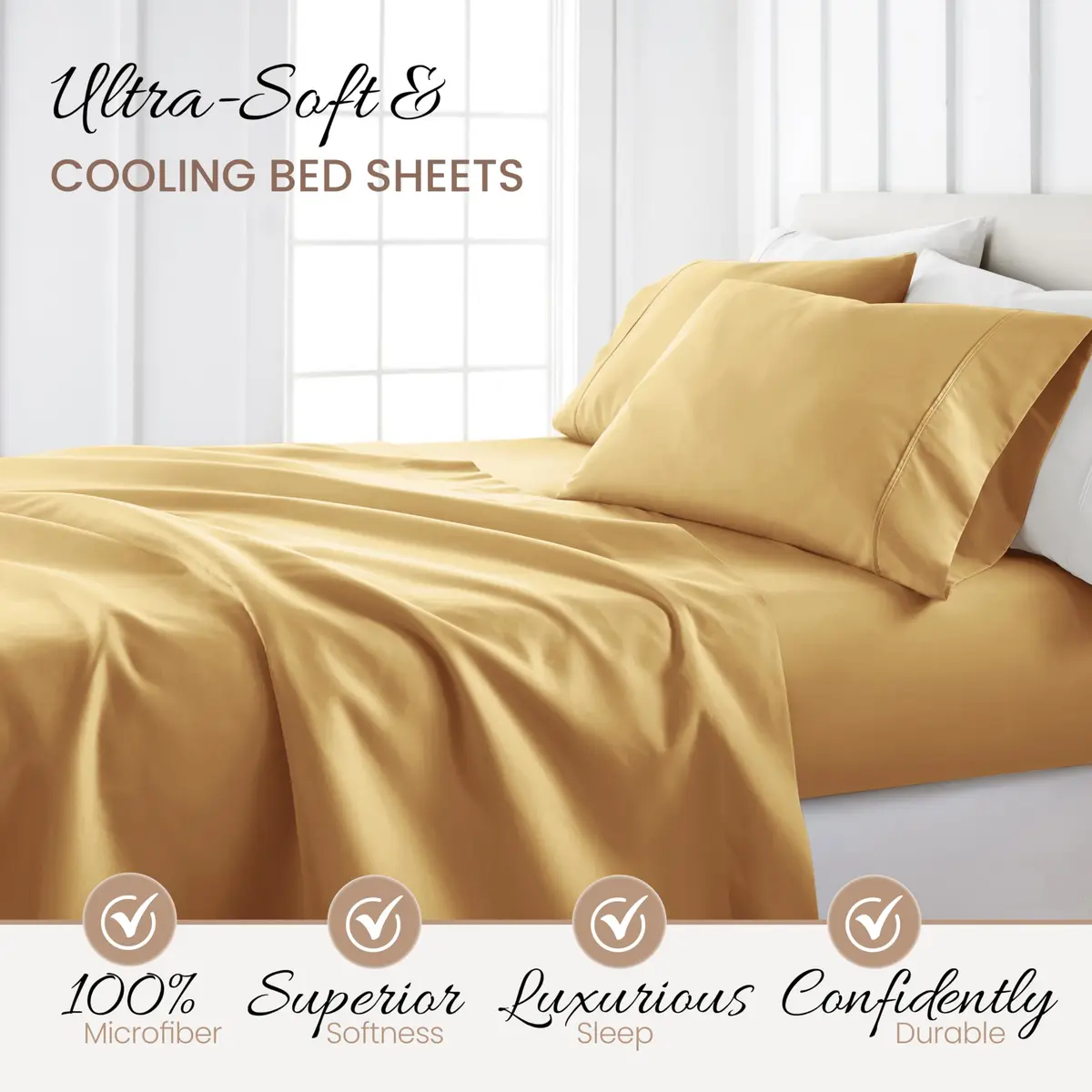 Linen Market California King Bed Sheets Gold | Deep Pocket Microfiber 4-Piece Set - view 3