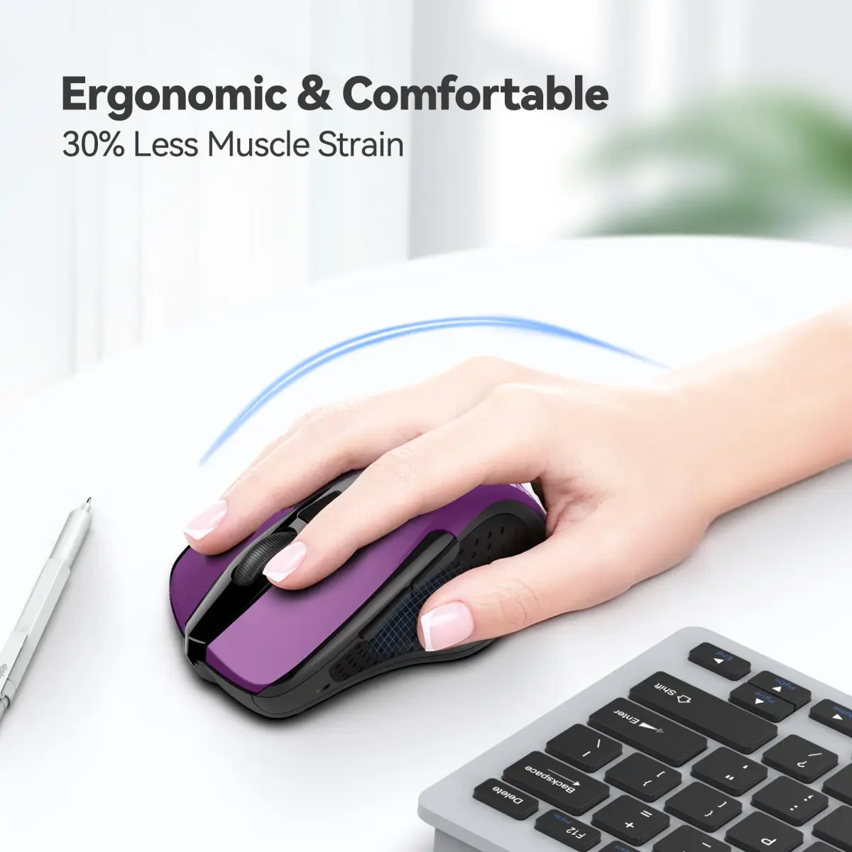 TECKNET Wireless Ergonomic Mouse, Purple, 2600 DPI, 2.4G USB Receiver | 6 Buttons, 24-Month Battery Life - view 4