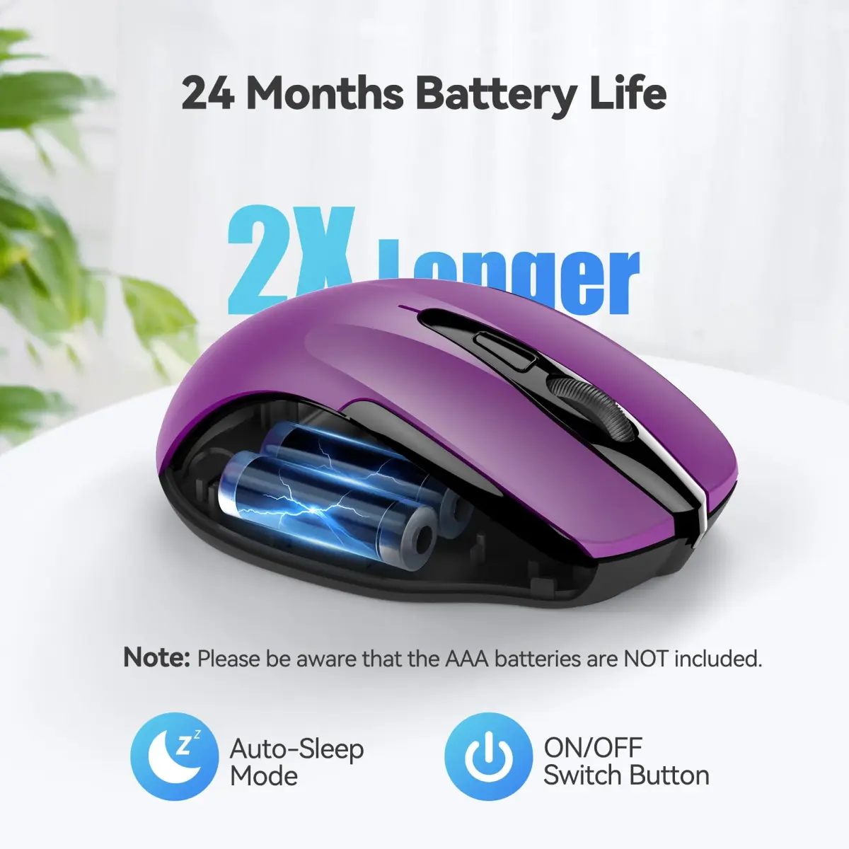TECKNET Wireless Ergonomic Mouse, Purple, 2600 DPI, 2.4G USB Receiver | 6 Buttons, 24-Month Battery Life - view 7