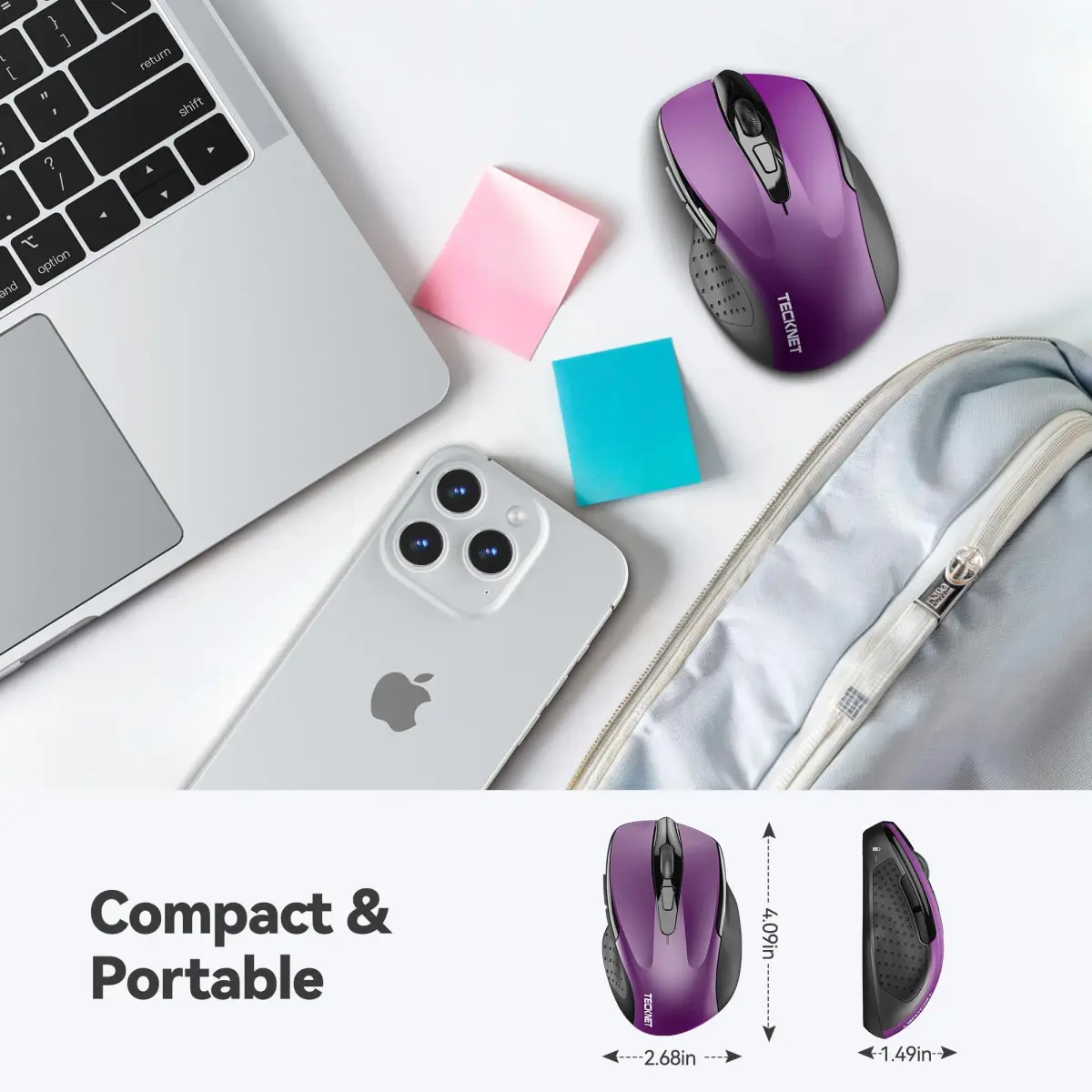 TECKNET Wireless Ergonomic Mouse, Purple, 2600 DPI, 2.4G USB Receiver | 6 Buttons, 24-Month Battery Life - view 2