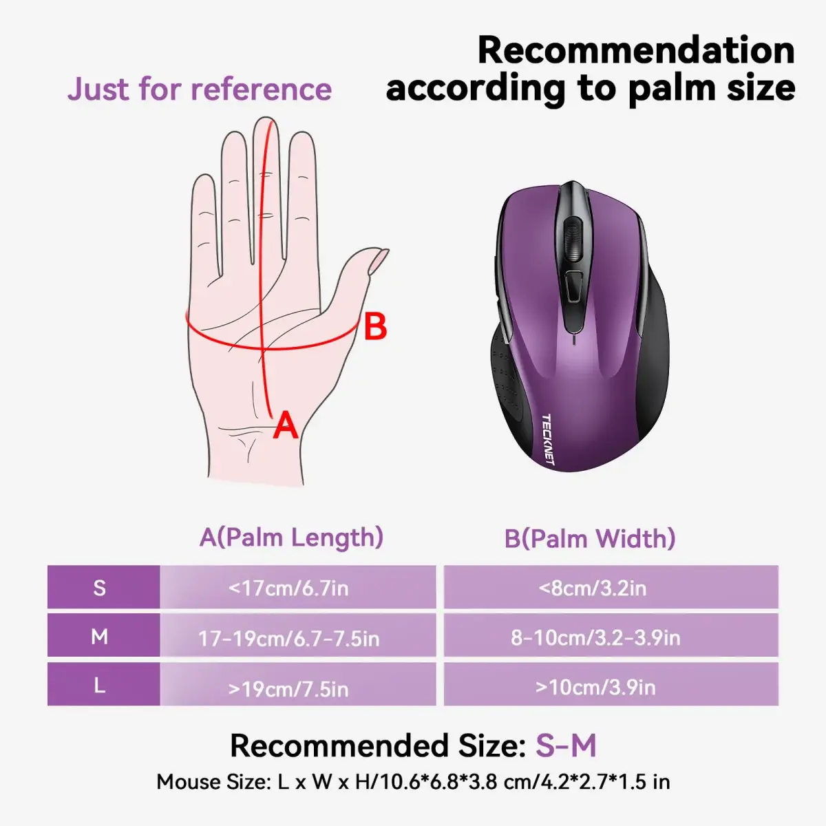 TECKNET Wireless Ergonomic Mouse, Purple, 2600 DPI, 2.4G USB Receiver | 6 Buttons, 24-Month Battery Life - view 3