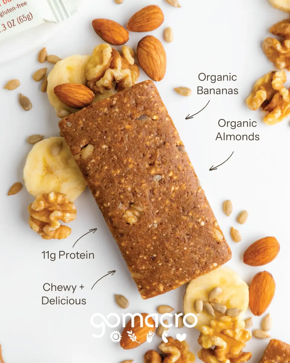 GoMacro MacroBar Organic Vegan Protein Bar Banana Almond Butter 2.3oz (12-Pack) | High Protein Snack for Gym-Goers - view 3