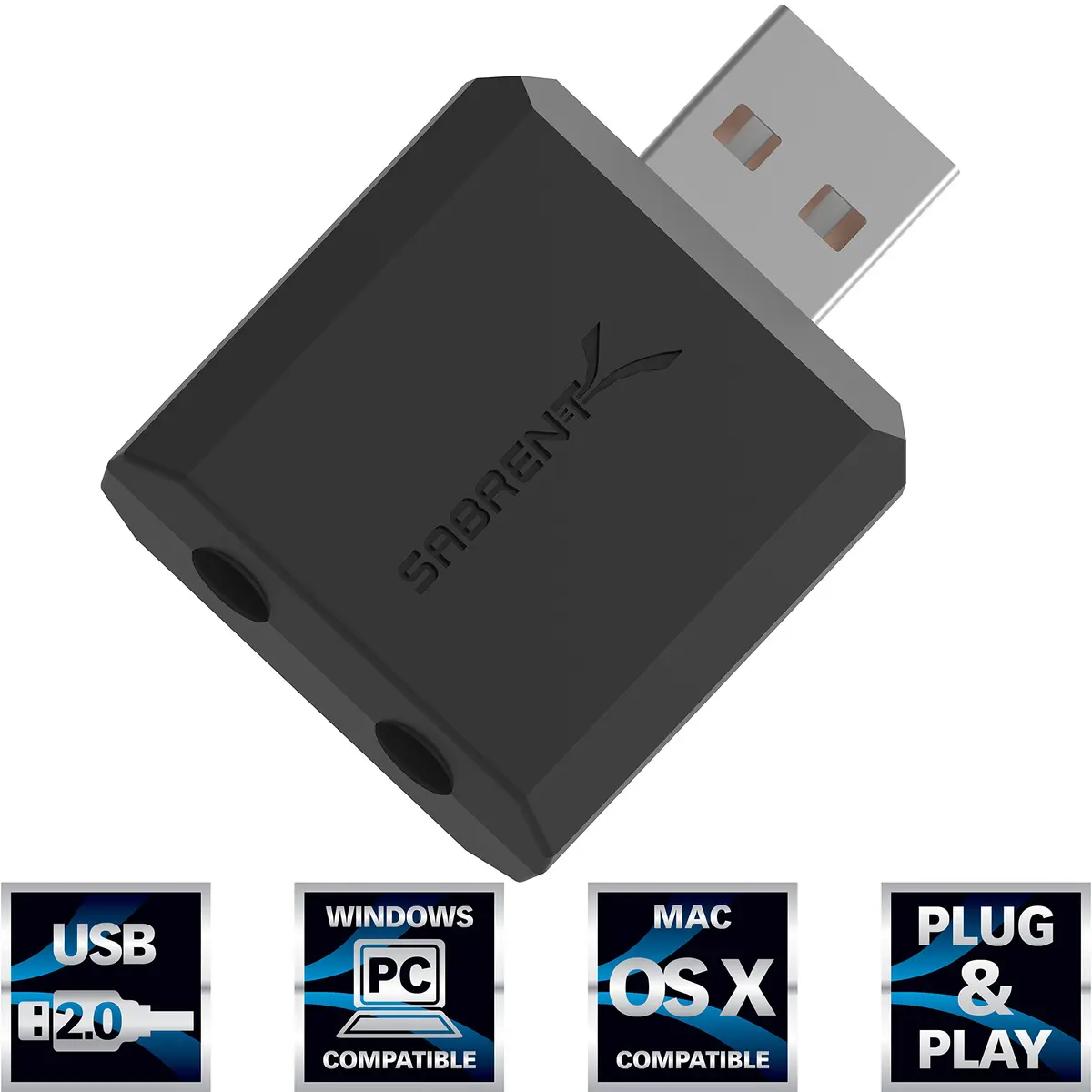 SABRENT USB to 2 x 3.5mm Stereo Jack Splitter Adapter | Support Windows & Mac, Plug & Play, Black - view 2