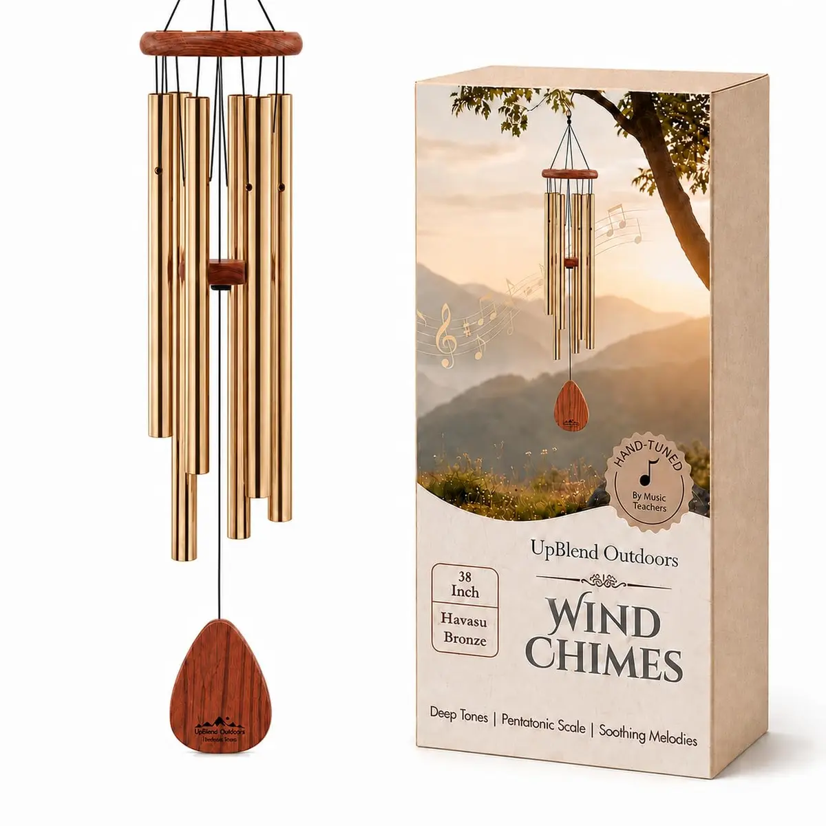 UpBlend Outdoors Bronze Aluminum Wind Chimes 38" (96.5cm) | Deep Tone E Major Pentatonic - main product image