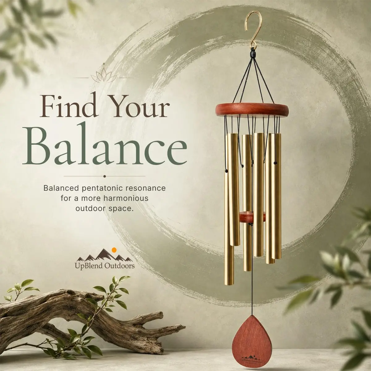 UpBlend Outdoors Bronze Aluminum Wind Chimes 38" (96.5cm) | Deep Tone E Major Pentatonic - view 8