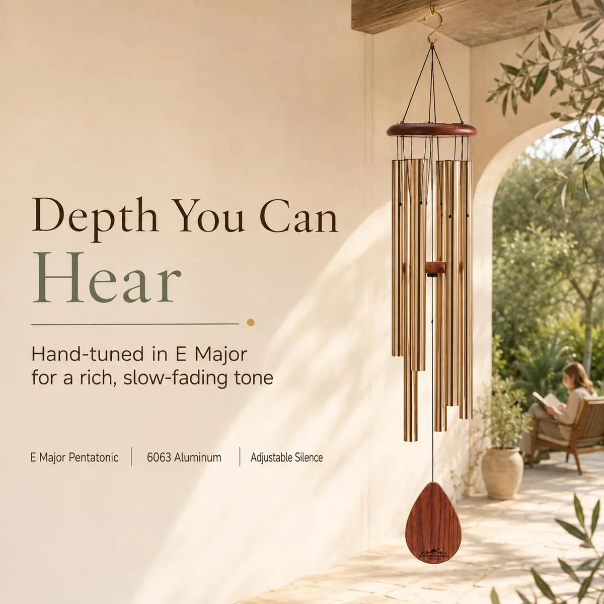 UpBlend Outdoors Bronze Aluminum Wind Chimes 38" (96.5cm) | Deep Tone E Major Pentatonic - view 9