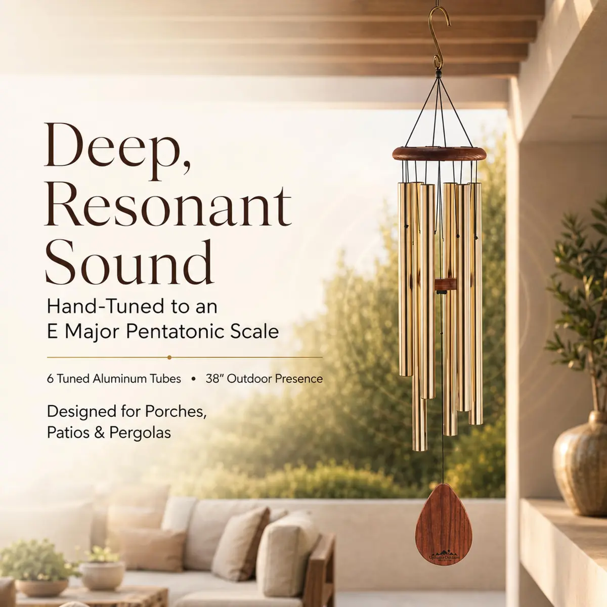 UpBlend Outdoors Bronze Aluminum Wind Chimes 38" (96.5cm) | Deep Tone E Major Pentatonic - view 2
