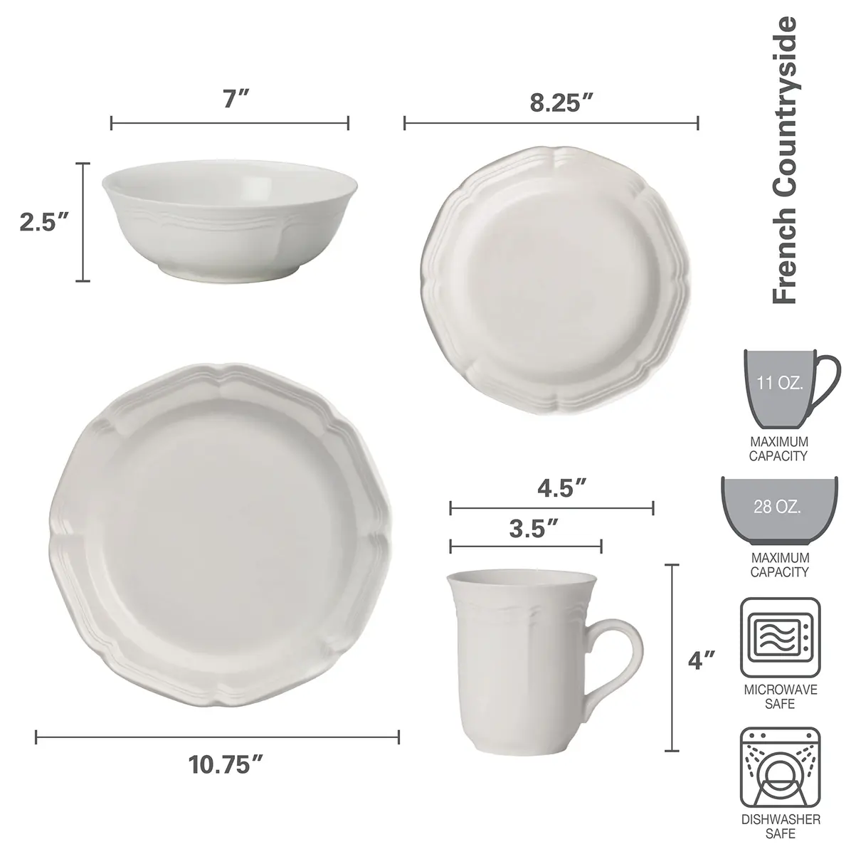 Mikasa French Countryside 16-Piece Stoneware Dinnerware Set | Ivory, Durable & Microwave Safe for Daily Use - view 2